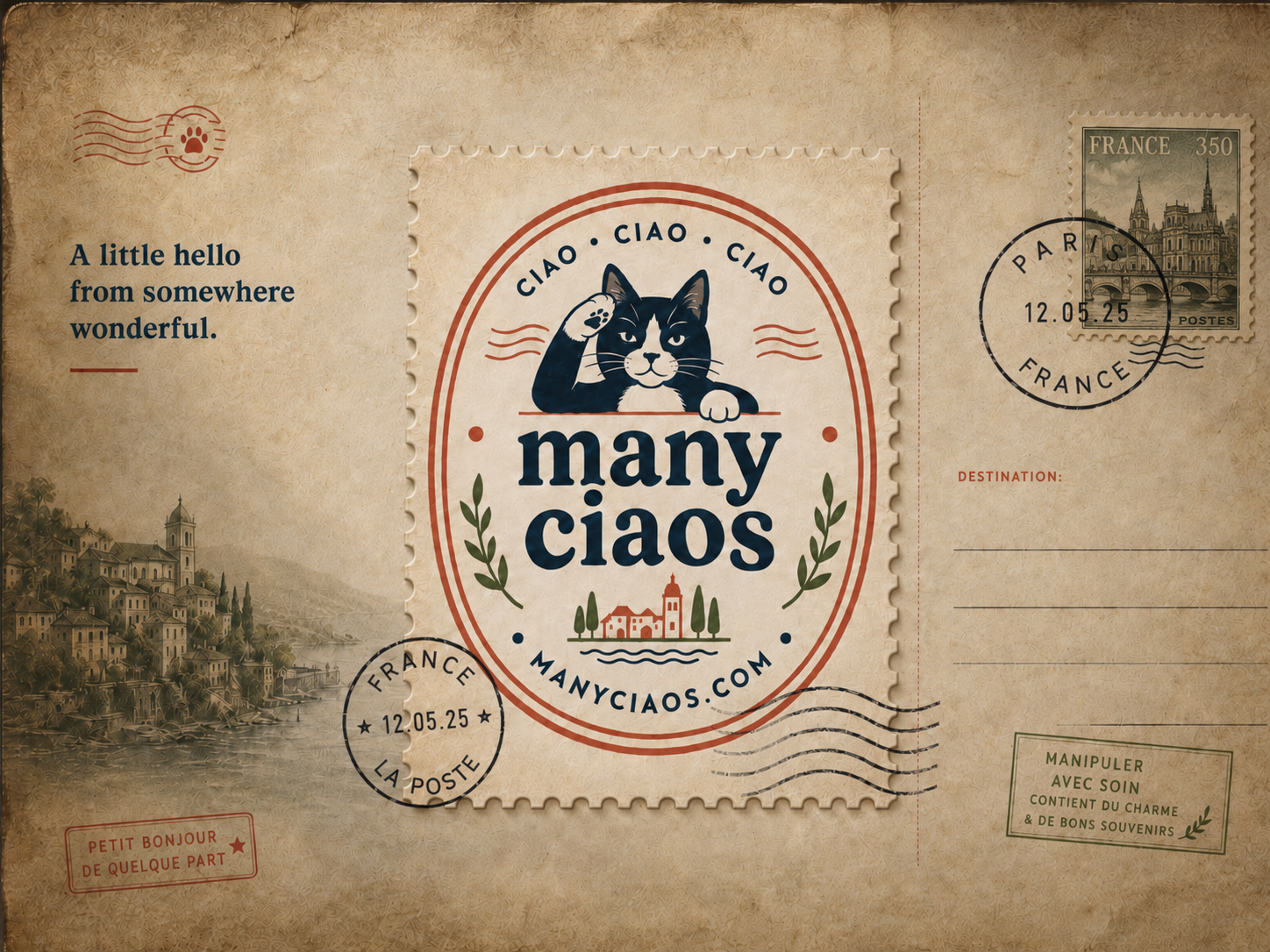 many ciaos vintage postcard artwork